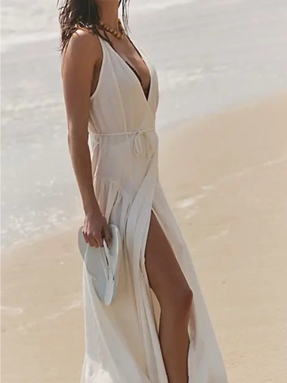 Large Free People FREE EST MAISIE WRAP TIE V-Neck Maxi Dress with Side Slit